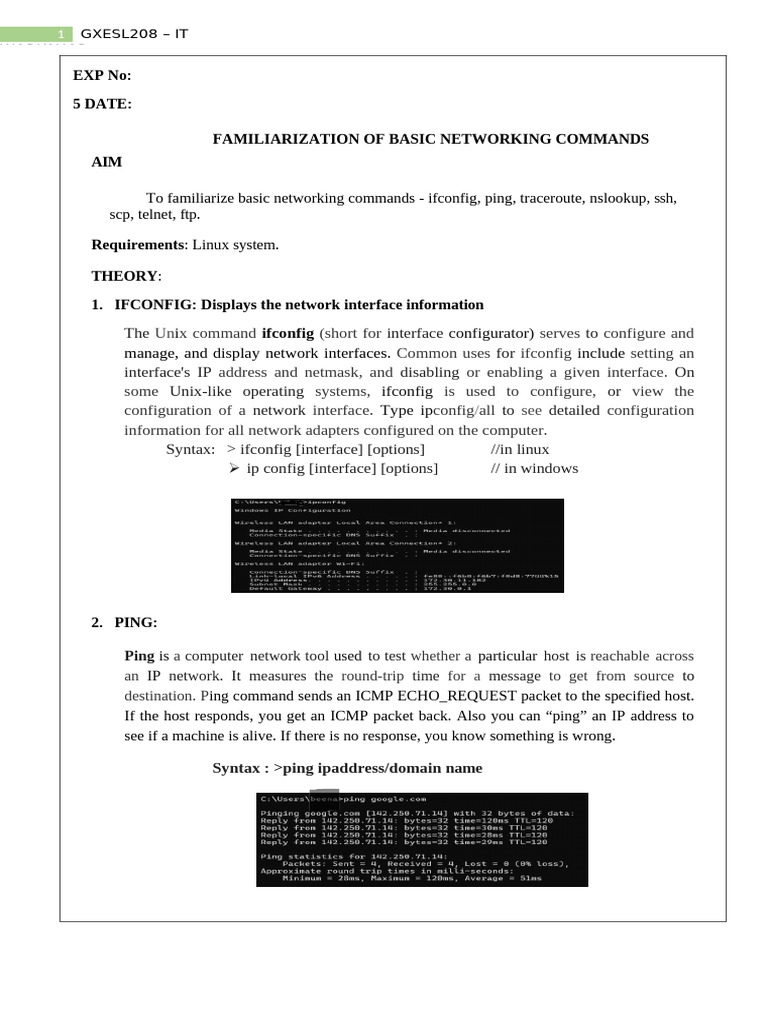 EXP No 5 Networkcommand (1) | PDF | File Transfer Protocol | Secure Shell