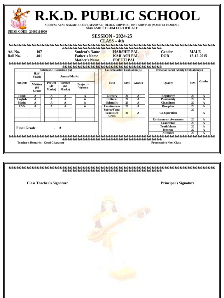 Sample Marksheet | PDF