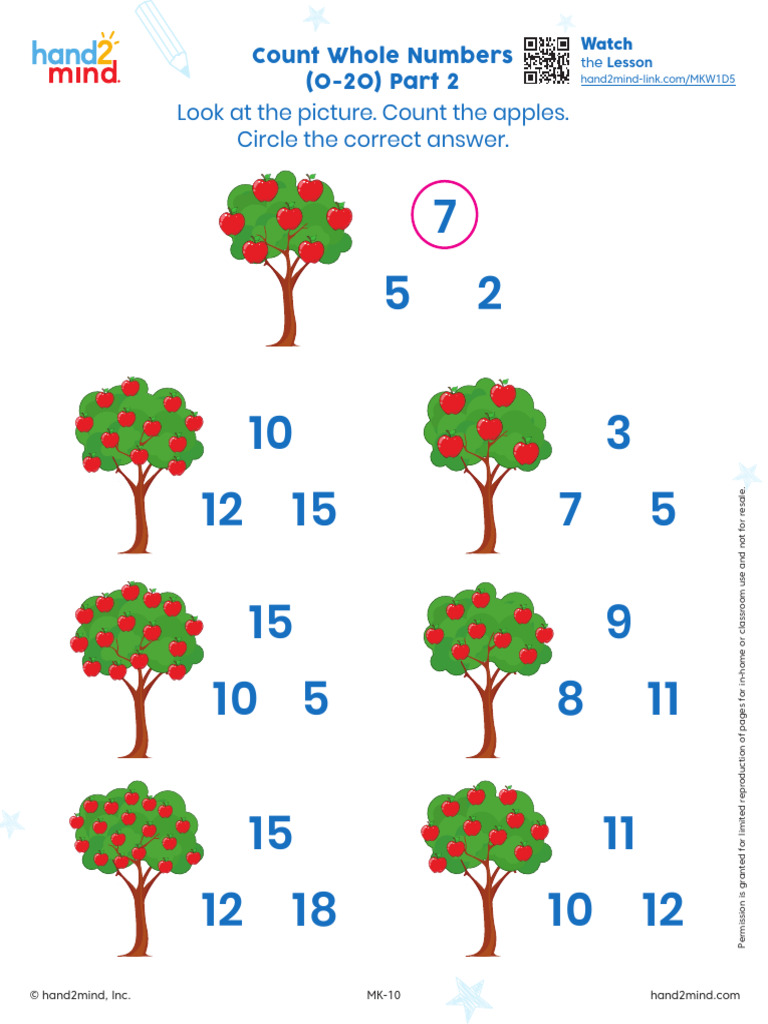 Grade K Math Count Whole Numbers (0 20) Part 2 | PDF