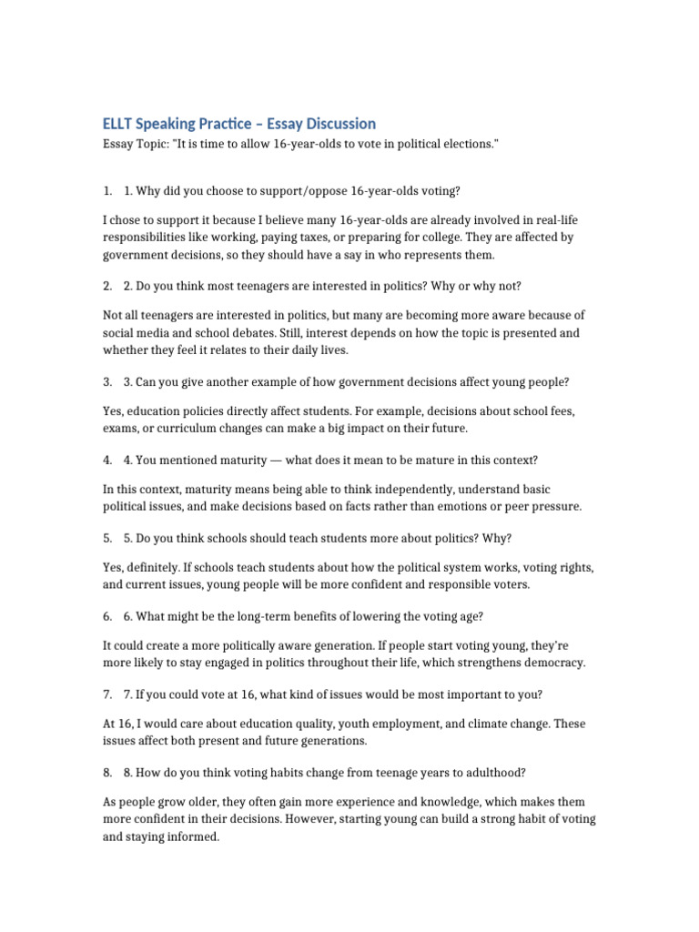 ELLT Speaking Practice Essay Discussion | PDF