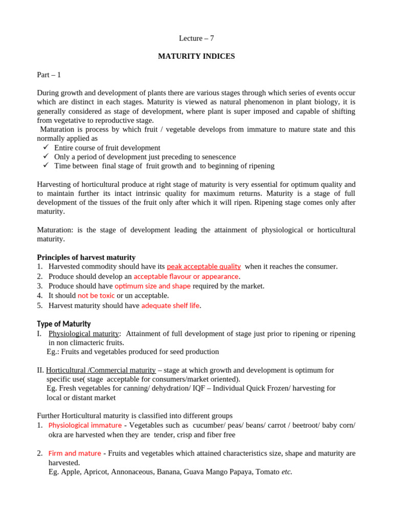 7. Lecture - Maturity and harvest indices part – 1 | PDF | Fruit ...