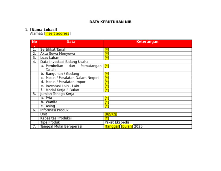 GJE - Template - Form NIB 2026 | PDF