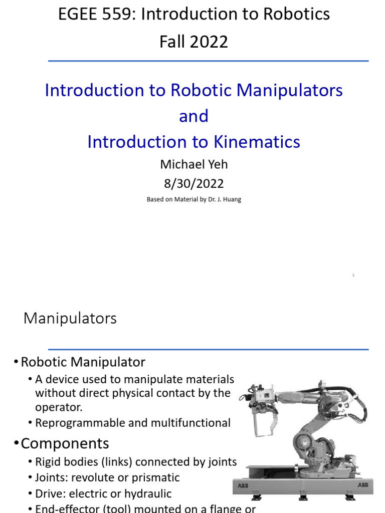 LEC - 2 - EE559 Intro To Robot Arms and Kinematics | PDF | Kinematics ...