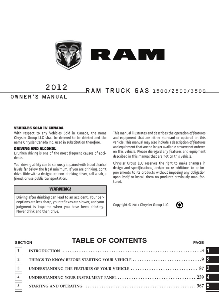 2012 Ram Truck Owners Manual PDF Seat Belt Airbag