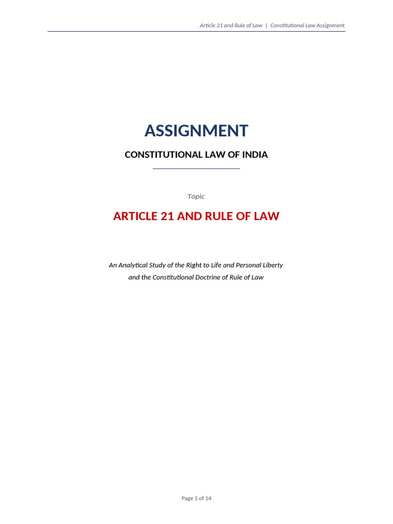 Article 21 and Rule of Law Assignment | PDF | Rule Of Law ...