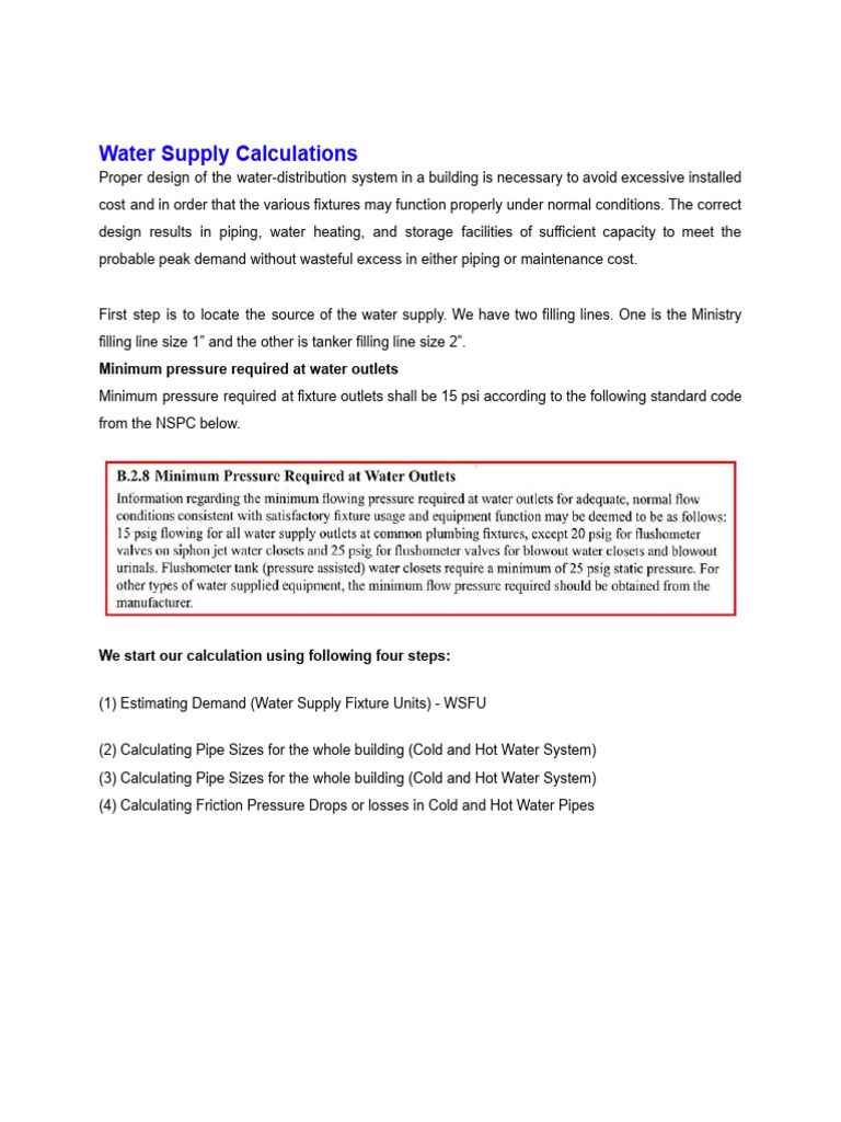 Water Supply Calculations | PDF | Water Heating | Plumbing