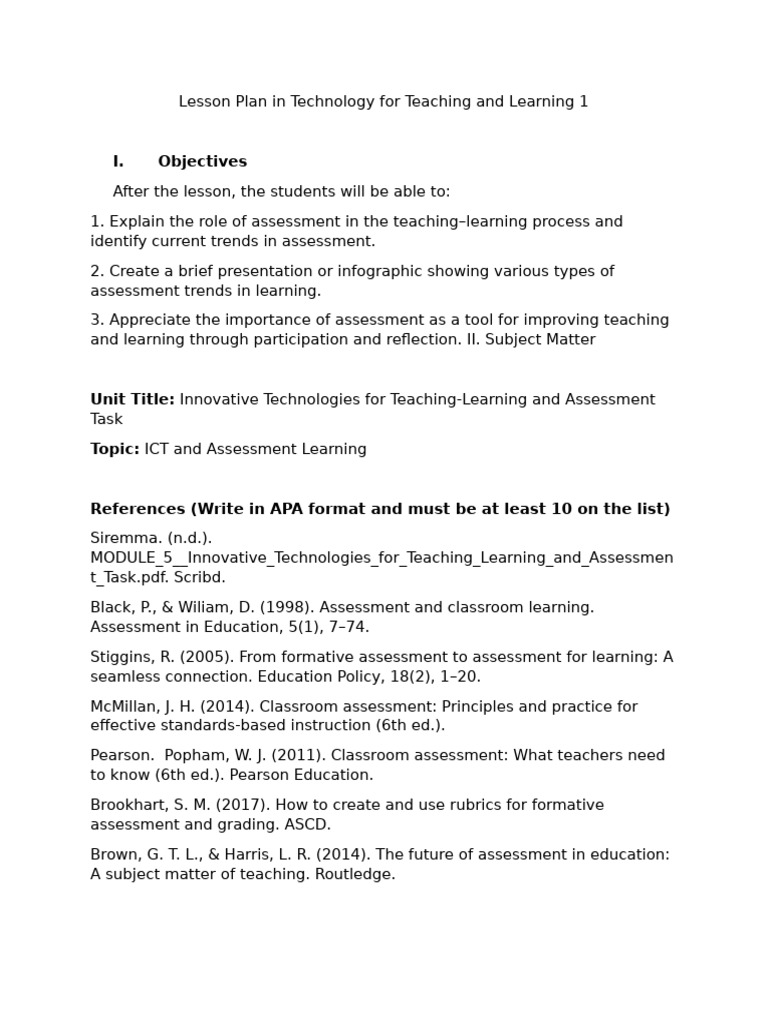 LESSON PLAN | PDF | Educational Assessment | Education Theory