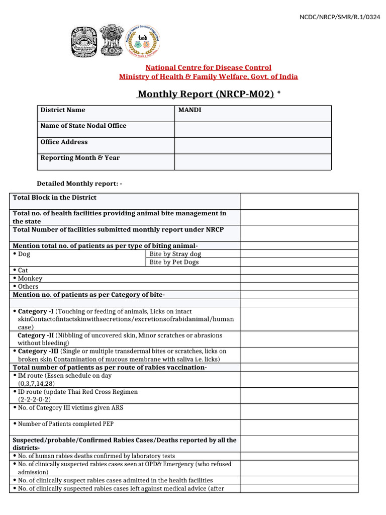 Revised Format of Monthly of NRCP | PDF | Rabies | Health Sciences