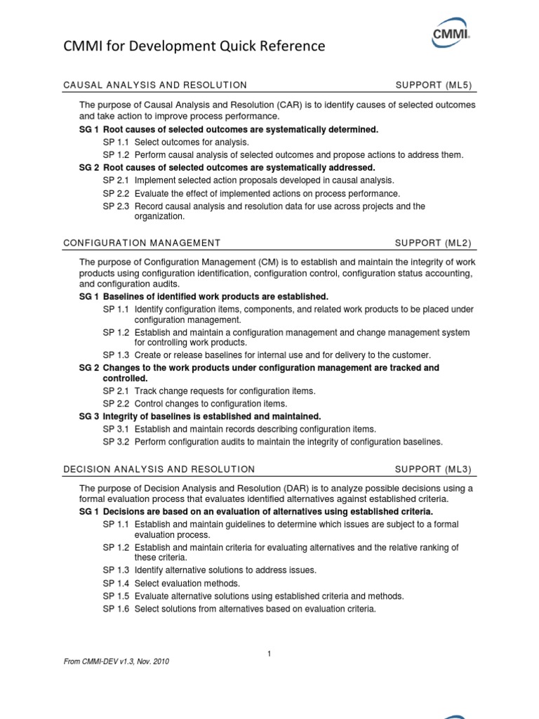 CMMI Development Quick Reference Guide | PDF