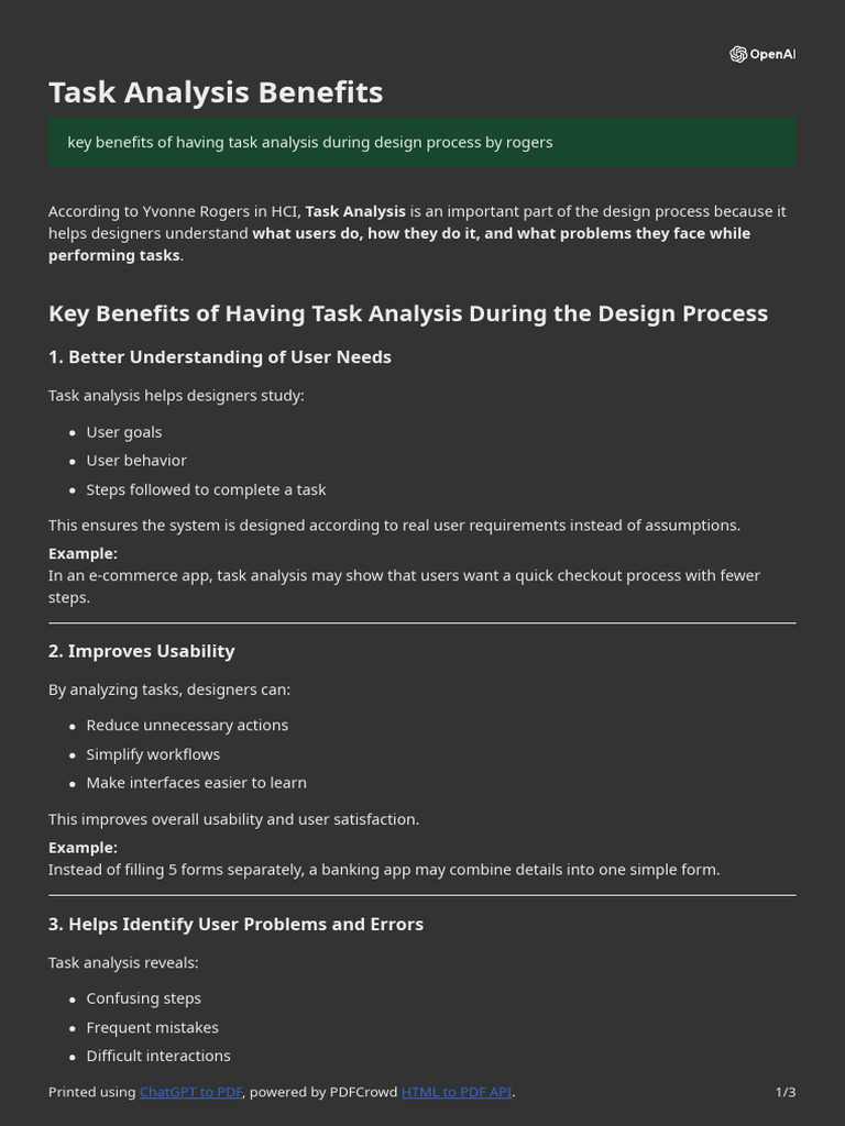 Task Analysis Benefits | PDF | Usability | Computing