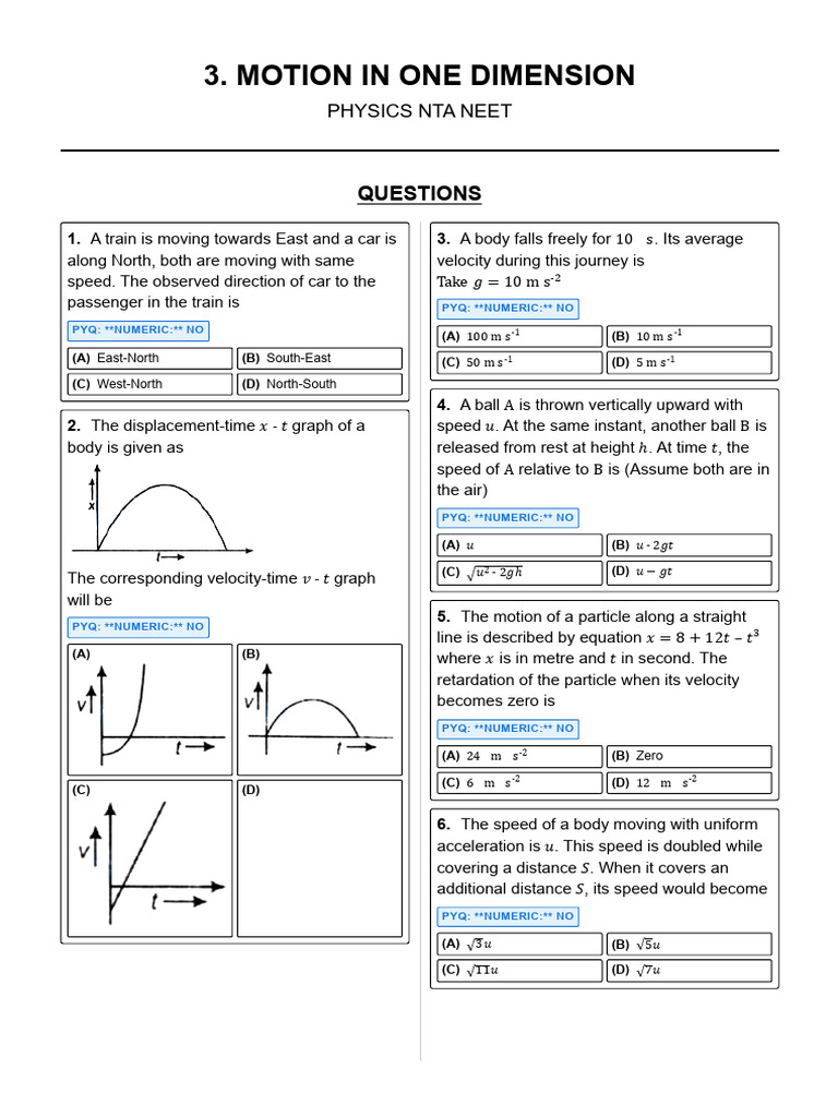 3. Motion in One Dimension | PDF | Acceleration | Velocity