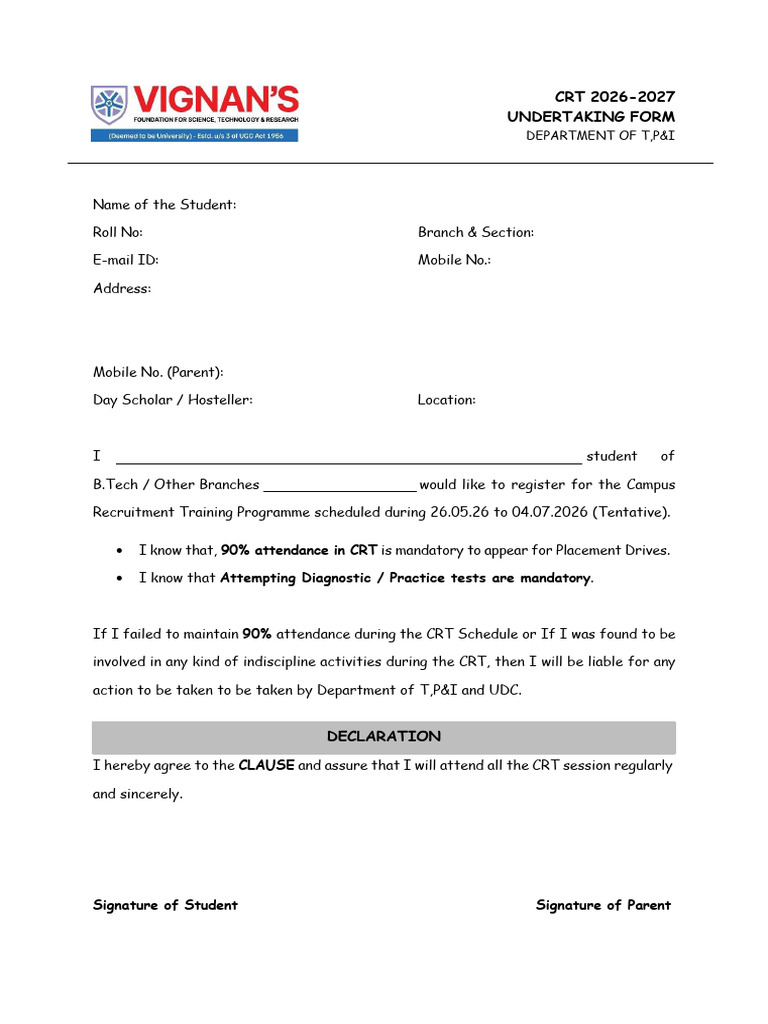 CRT Undertaking Form | PDF