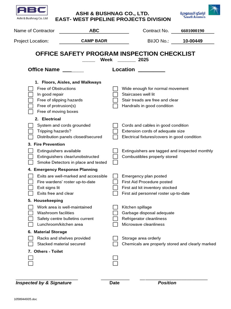 Office Inspection Checklist ( Environmental) | PDF | Stairs | Safety