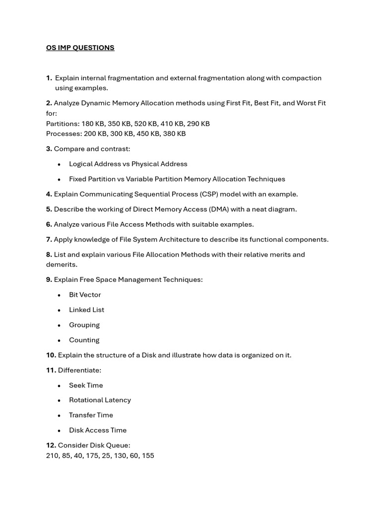 Imp Questions Os | PDF