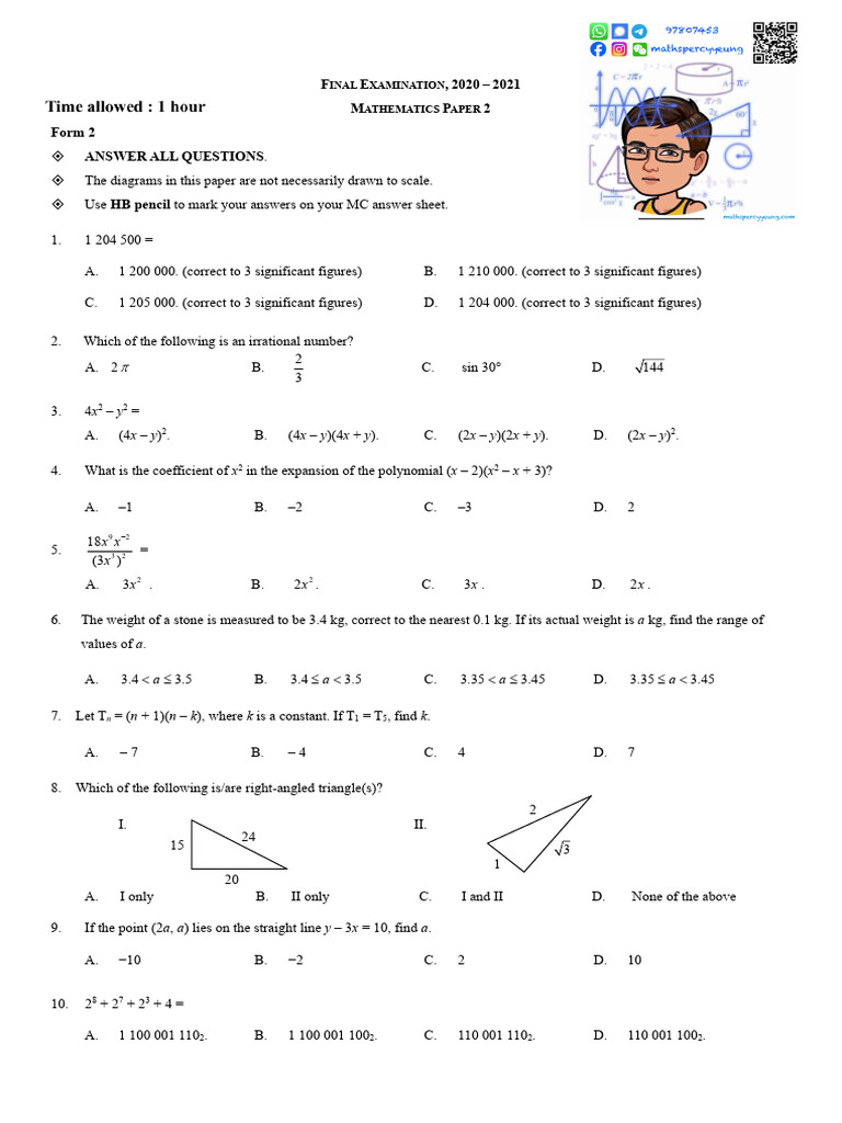 20 21 f.2 Maths Final Exam Paper 2 | PDF | Area | Significant Figures