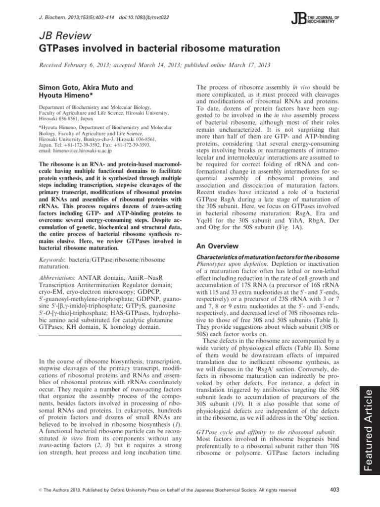 2013 GTPases Involved in Bacterial Ribosome Maturation | PDF ...