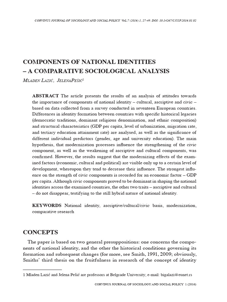 Components of National Identities | PDF | Multilevel Model | Identity ...