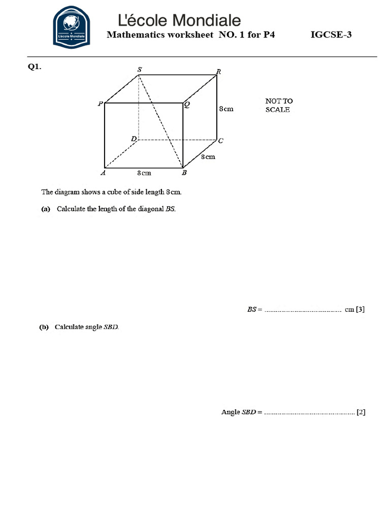 Worksheet NO.1 For Mathematics P4 CIE. | PDF