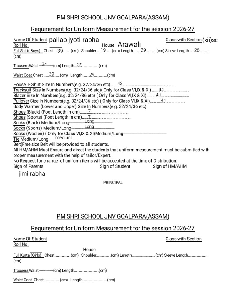 Requirement for Uniform Measurement for the Session 2026 | PDF | Human ...
