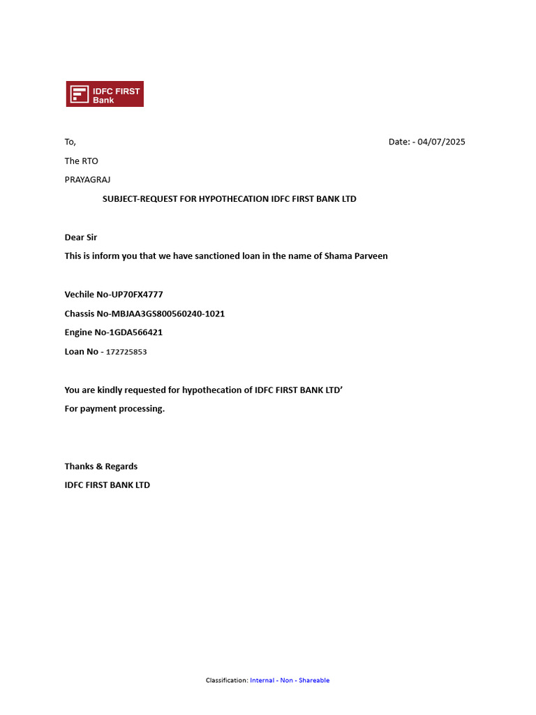 Idfc Letter | PDF