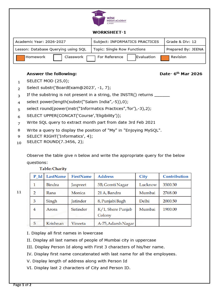 Single Row Function - WS-1 | PDF | Information Retrieval | Sql