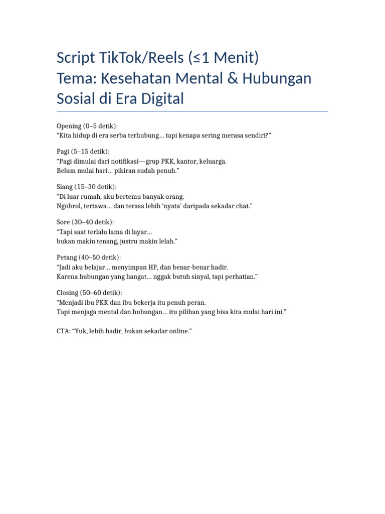 Script Tiktok Reels Kesehatan Mental | PDF