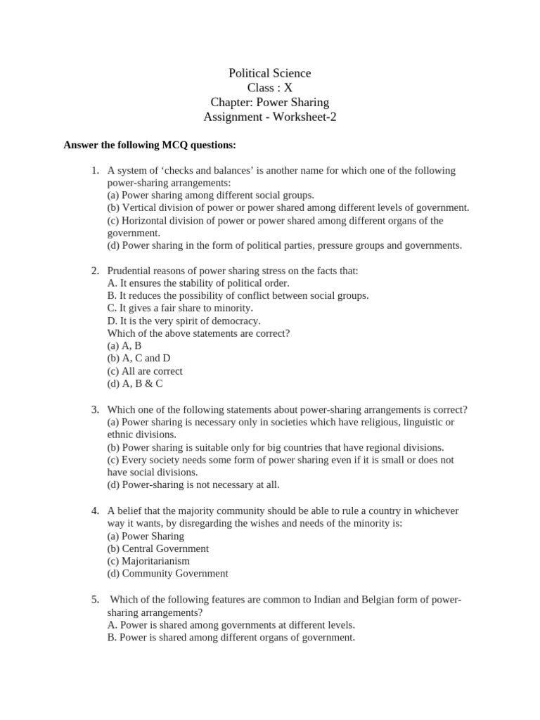 Class 10 Power Sharing - Worksheet-4 | PDF | Sri Lanka