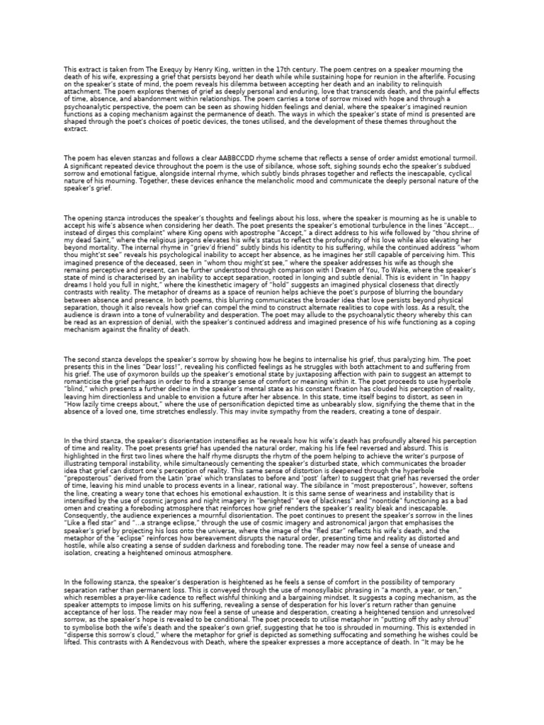 The Exequy | PDF | Poetry | Grief