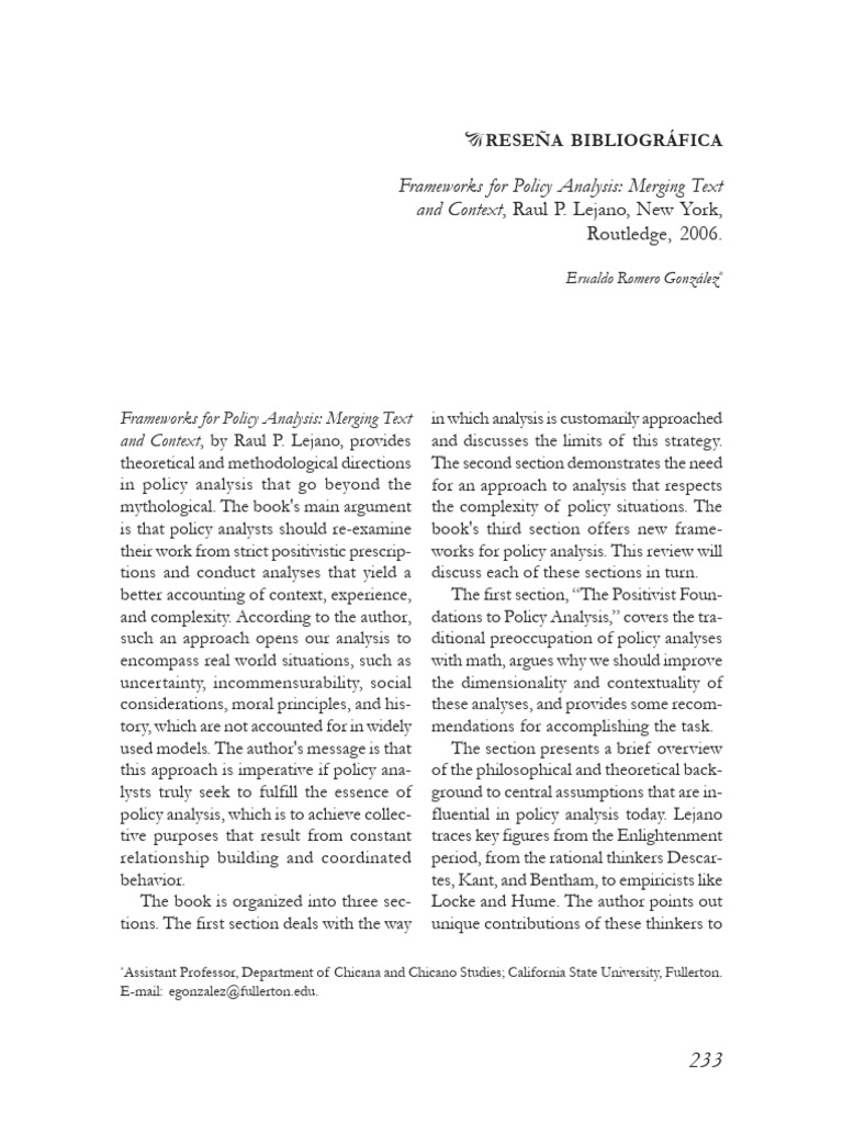 Frameworks_for_Policy_Analysis | PDF | Policy Analysis | Policy