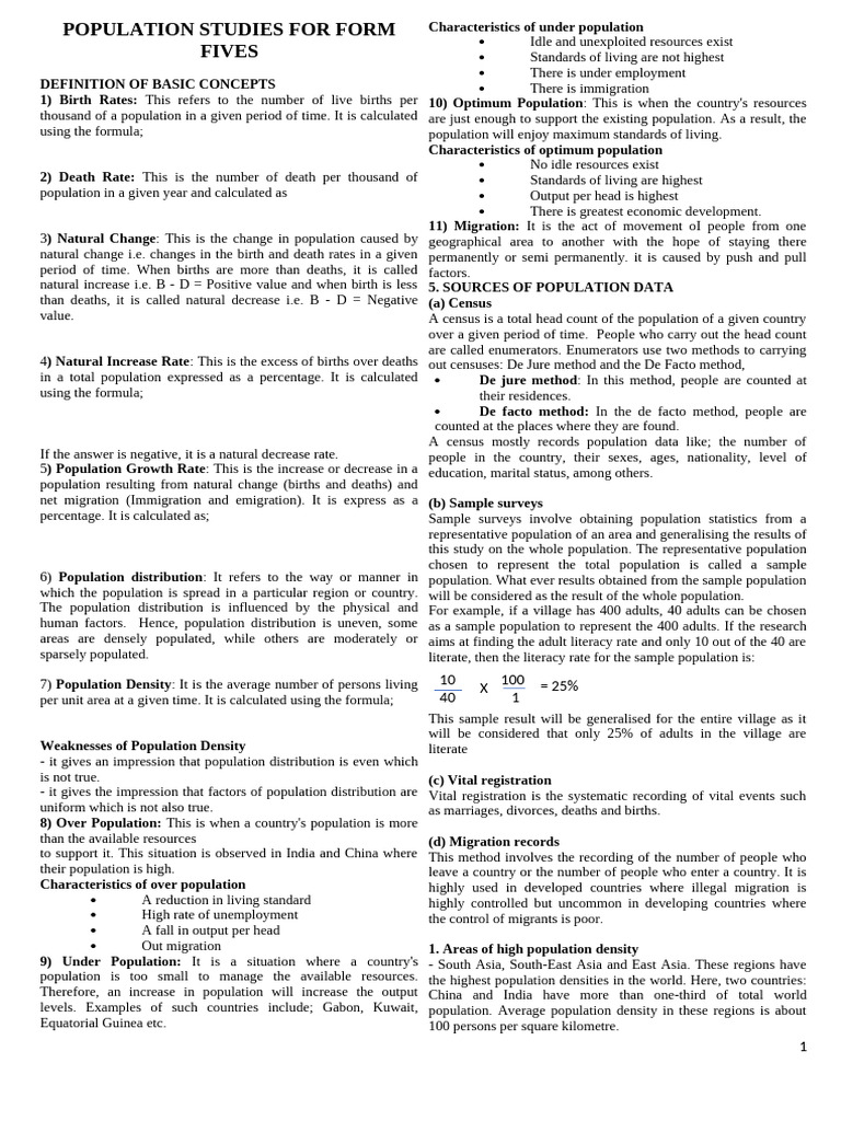 Population Studies Form Five | PDF | Agriculture | Human Migration