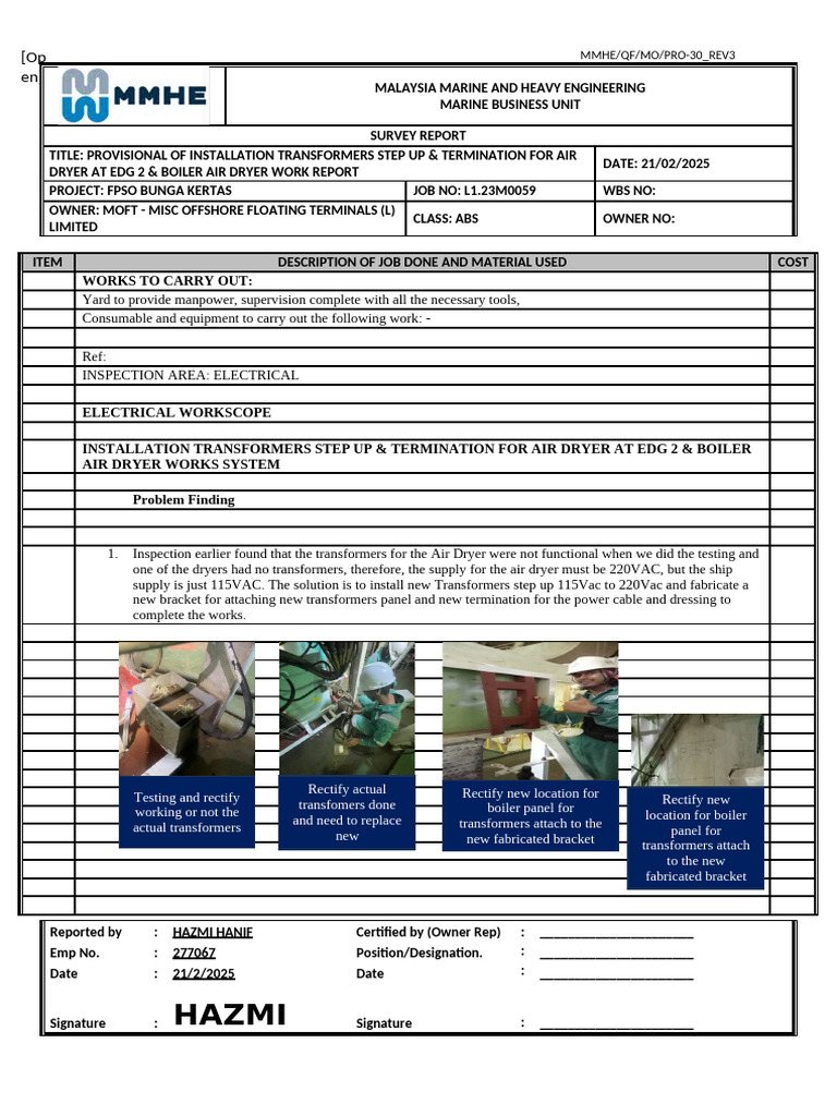 Buk Report - Electrical_-_provisional of Installation Transformers Step ...