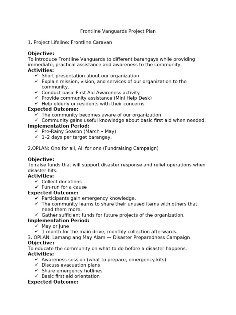 Frontline Vanguards Project Plan | PDF | Emergency | Public Safety