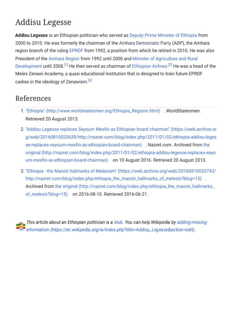 Addisu Legesse - Wikipedia | PDF | Ethiopia