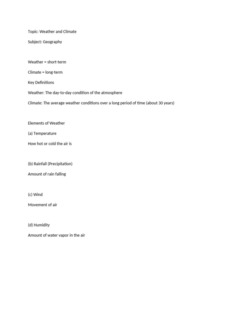 Topic - Weather and Climate | PDF