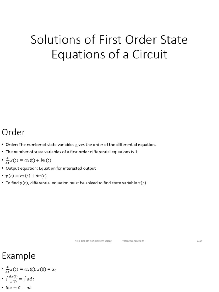 Solutions of First Order State Equations of a Circuit | PDF | Stability ...