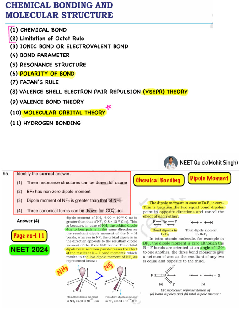 Chemical Bonding NCERT Highlights | PDF | Chemical Bond | Ionic Bonding