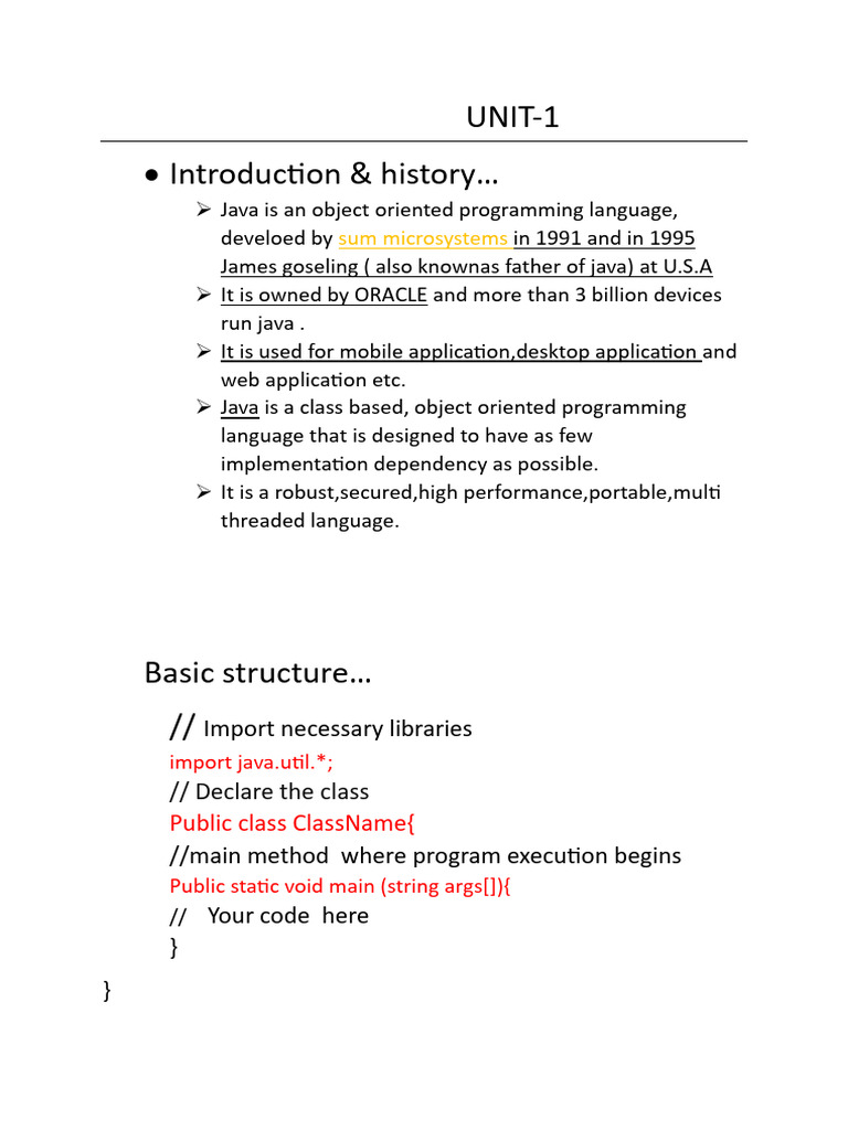 java UNI. unit 1 | PDF | Method (Computer Programming) | Java Virtual ...
