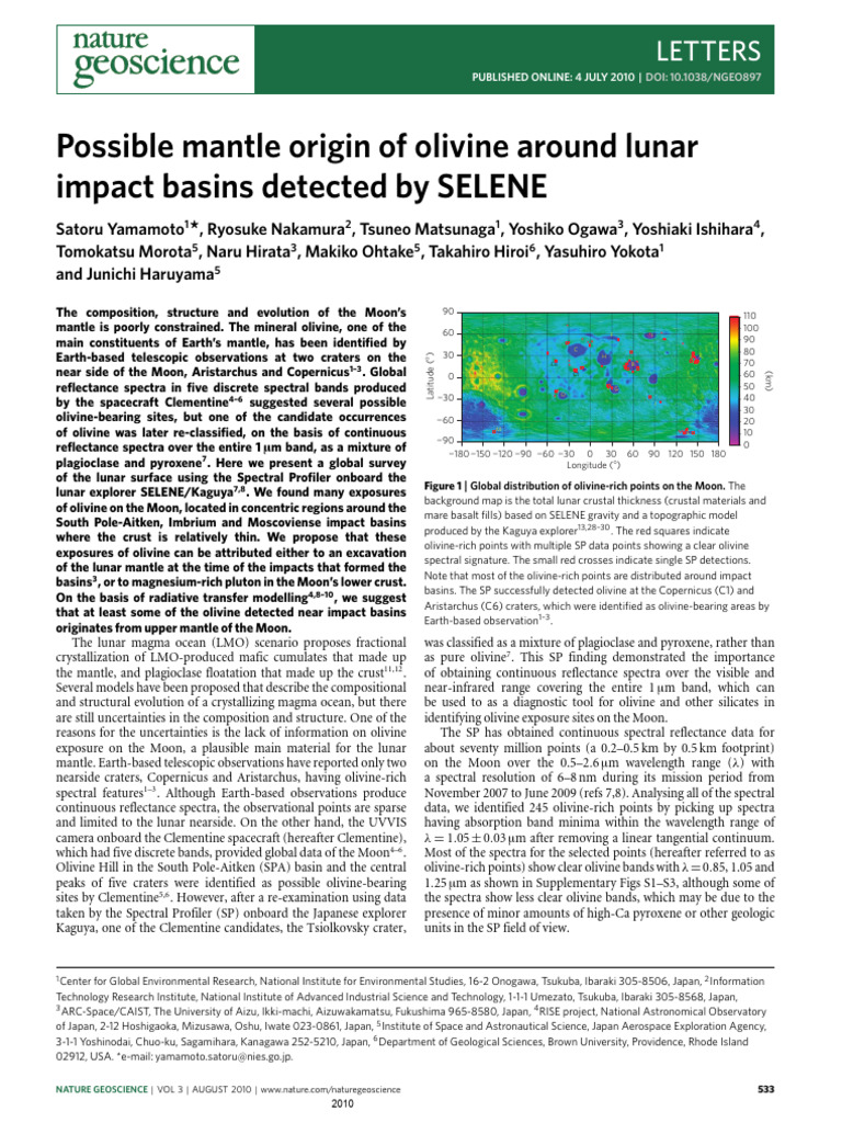 Possible Mantle Origin of Olivine Around Lunar | PDF | Moon | Crust ...