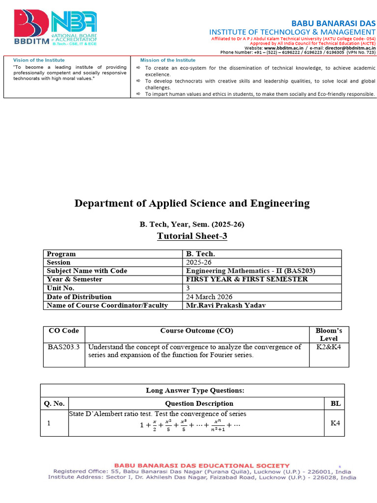 Tutorial Sheet unit 3 sem 2 (2025-26) | PDF