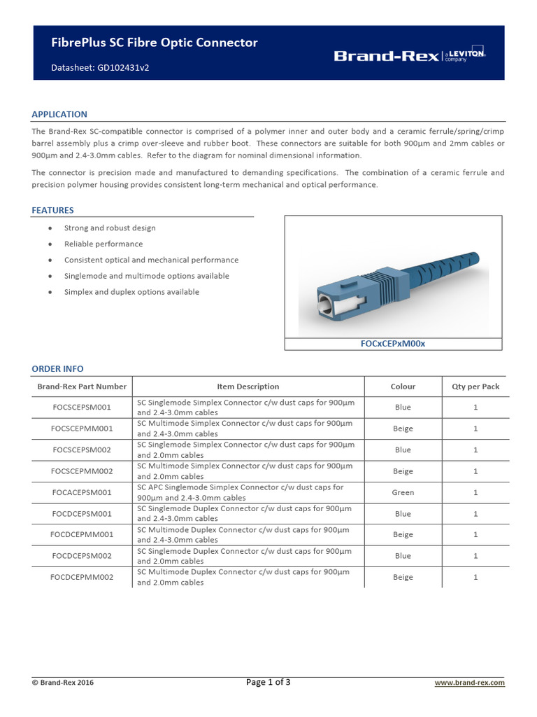 gd102431_-_sc_fibre_optic_connector | PDF | Electrical Connector ...