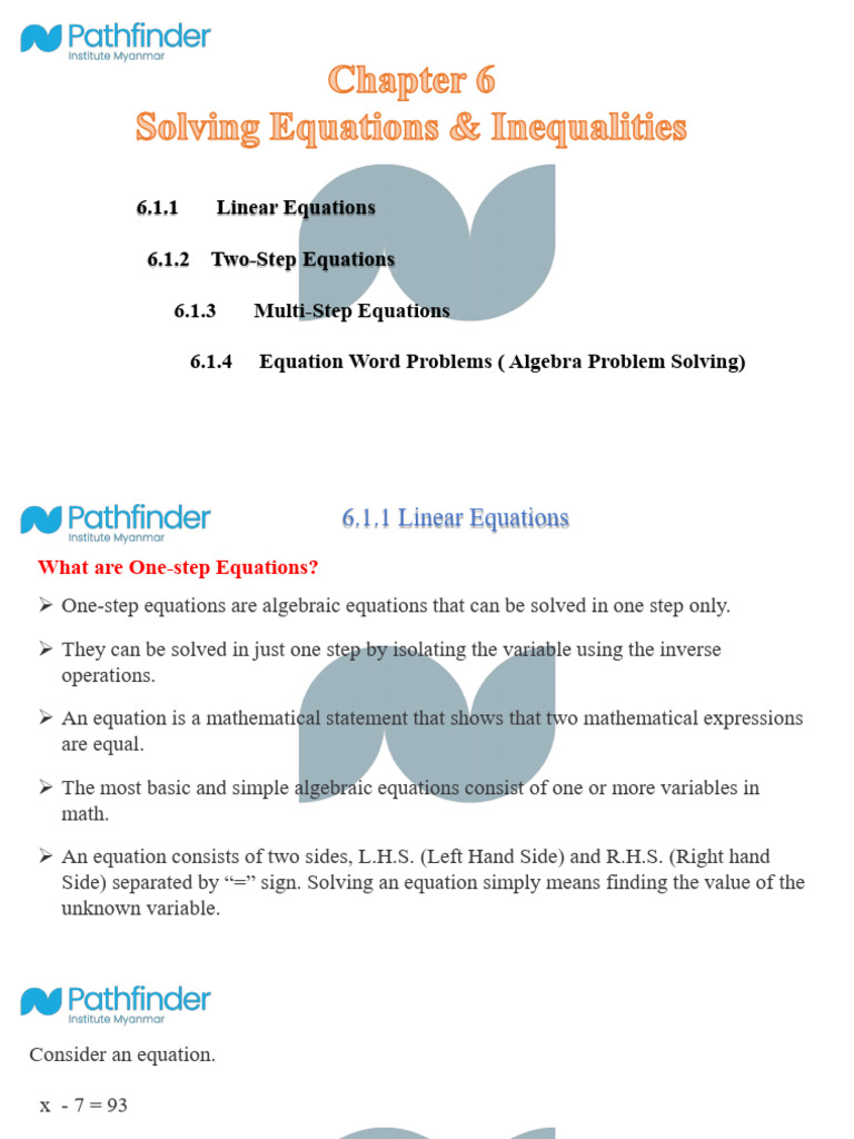 Chapter-6 Solving Equations & Inequalities | PDF | Algebra | Equations
