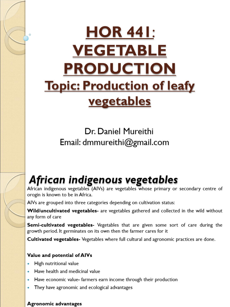 HOR 441 Week 6 Leafy Veg Indigenous Amaranth Nightshades | PDF