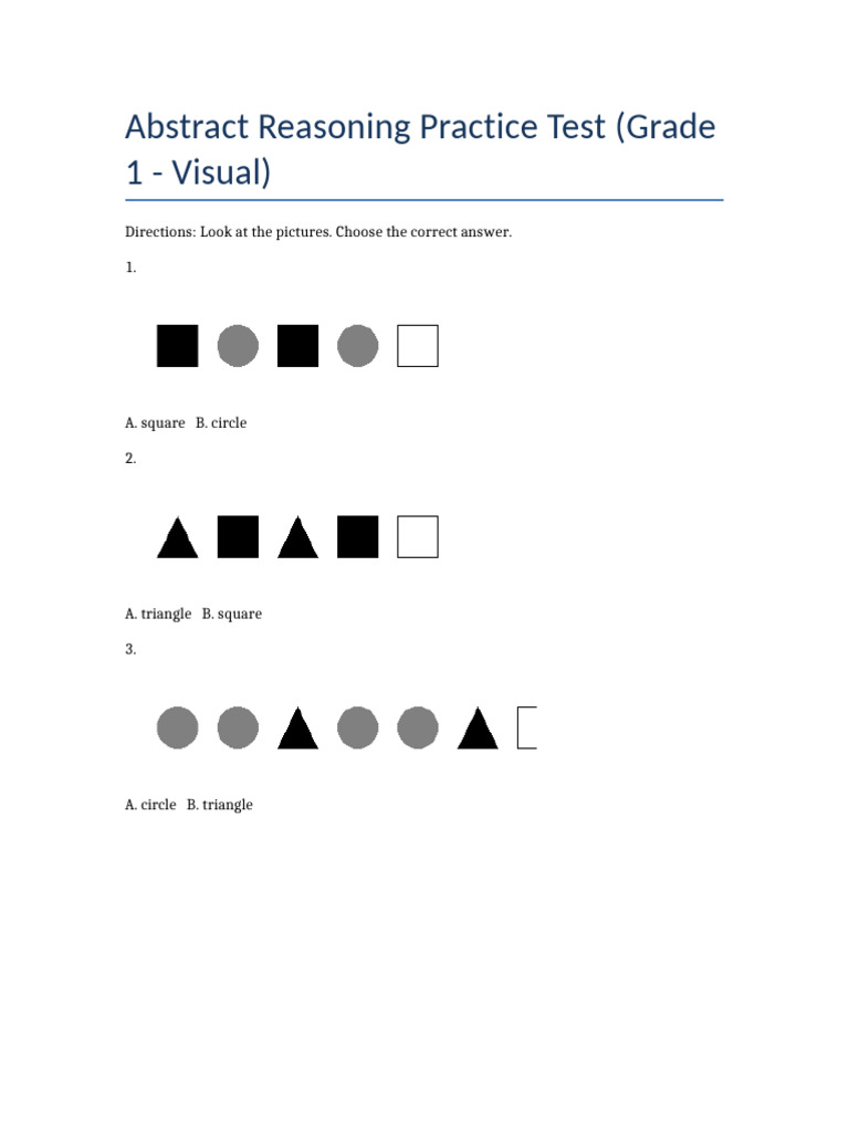 Visual Abstract Reasoning Test | PDF