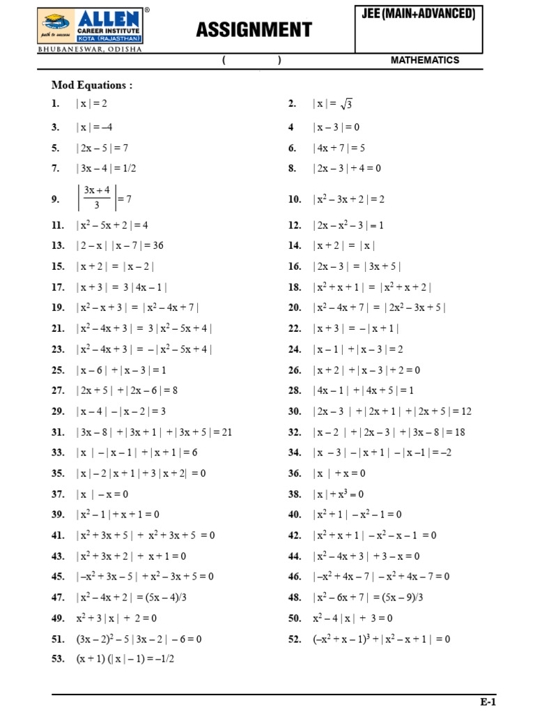 ASSIGNMENT_05 _ 06_TNSP2_MATH(MODULUS) ALLEN | PDF | Chess Theory | Chess
