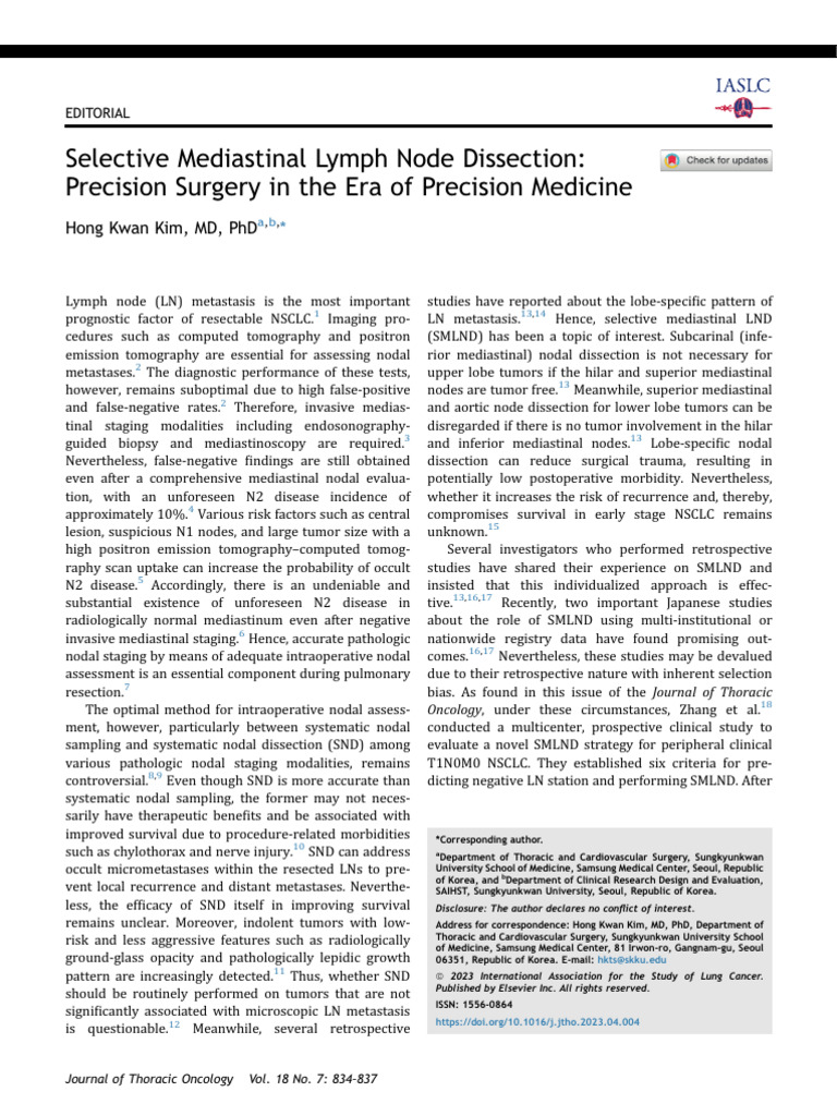 Selective Mediastinal Lymph Node Dissection Preci | PDF | Lung Cancer ...