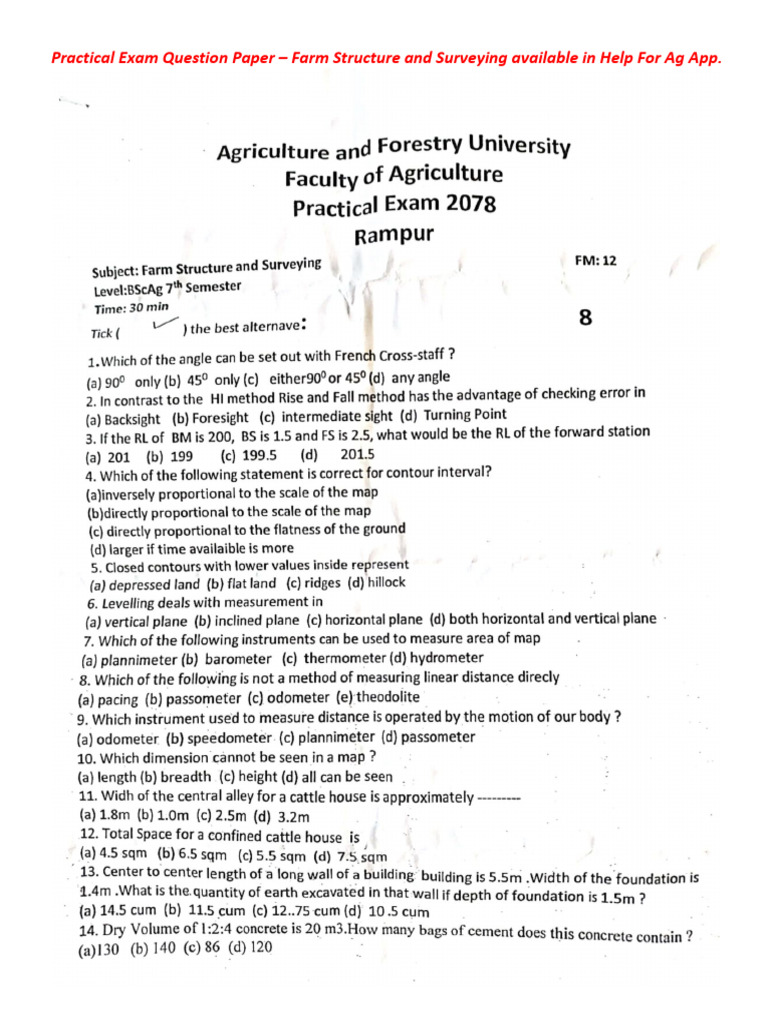 Practical Exam Question Paper Farm Structure and Surveying | PDF