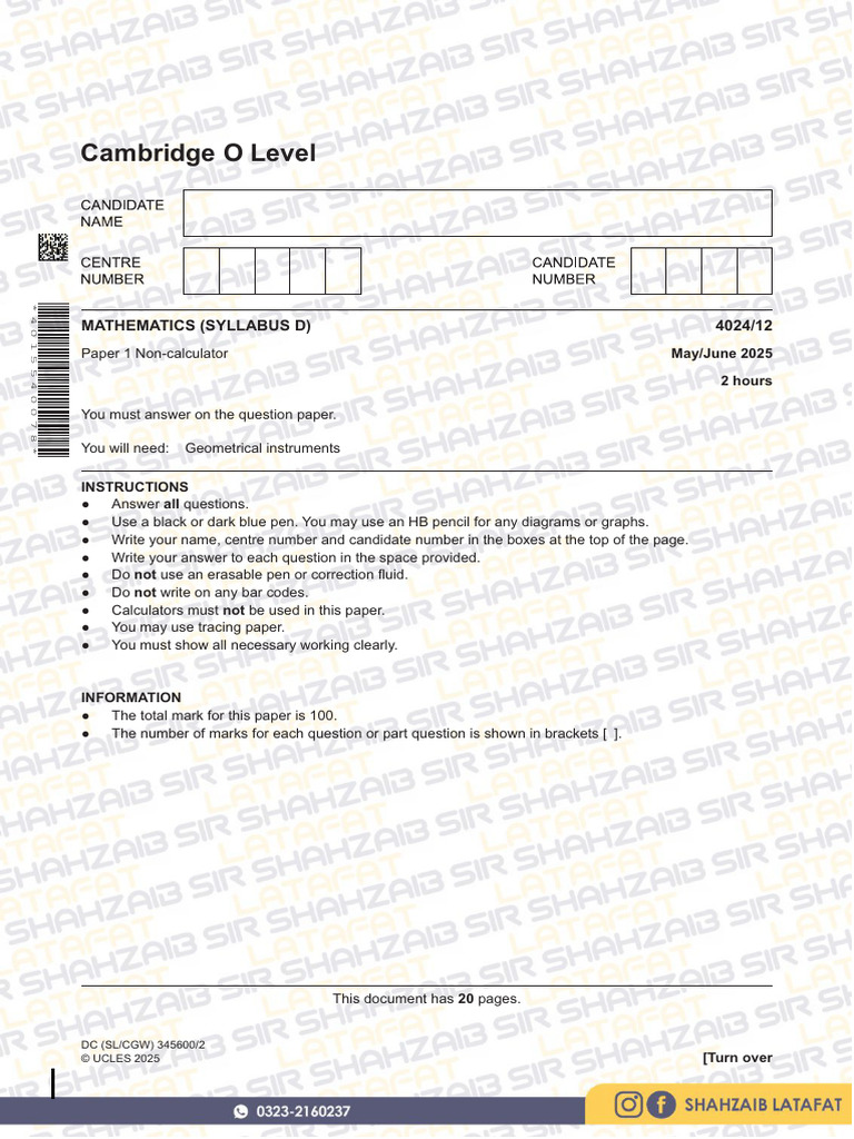 O Level Maths P1 - 2025 | PDF | Area | Sphere