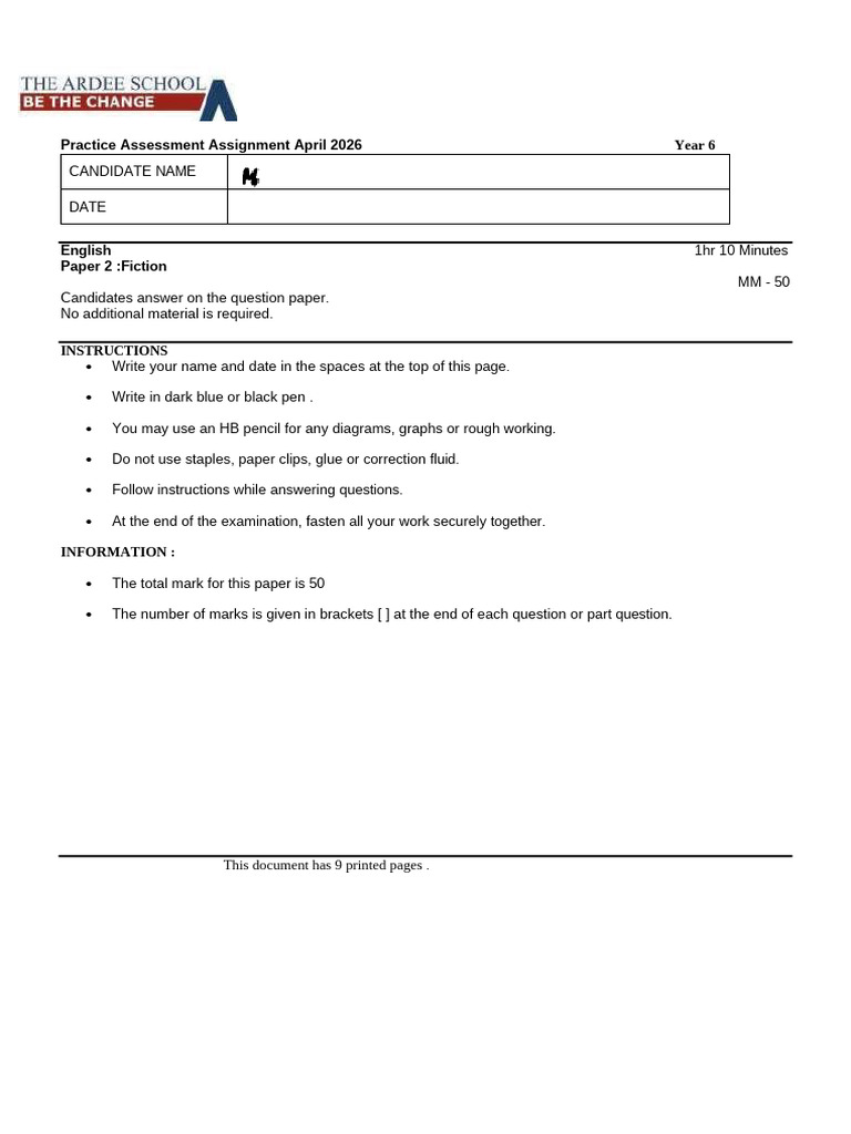 Sample Paper 2 Fiction | PDF | Linguistics