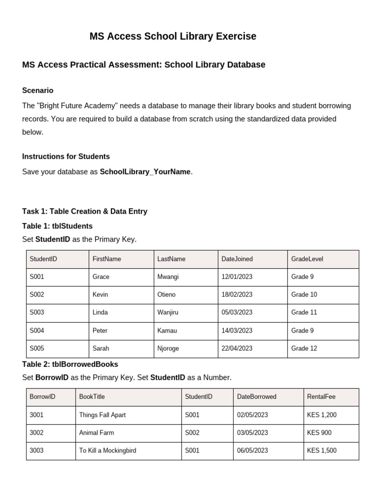 MS Access School Library Exercise | PDF | Microsoft Access ...