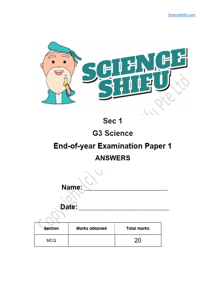 Sec 1 G3 Science EOY Qns Paper 1 Answers | PDF | Atoms | Chemical Elements